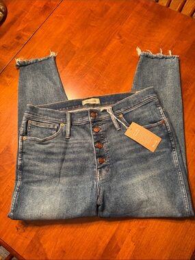 Madewell Skinny Jeans in Medium Blue Wash with Frayed Ankles